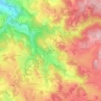 Mappa topografica La Rouchouze, altitudine, rilievo