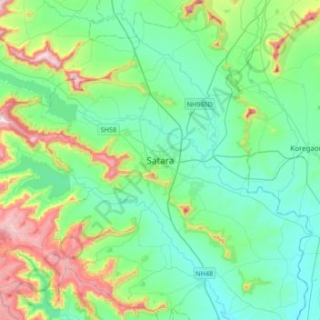 Mappa topografica Satara, altitudine, rilievo