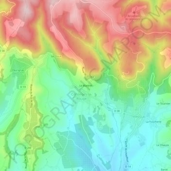 Mappa topografica Le Martret, altitudine, rilievo