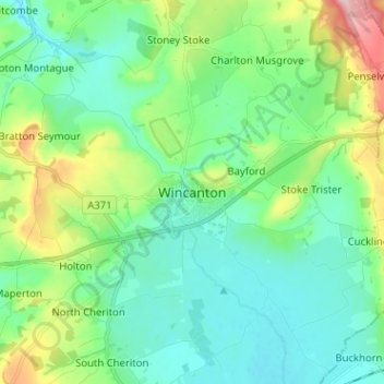 Mappa topografica Wincanton, altitudine, rilievo