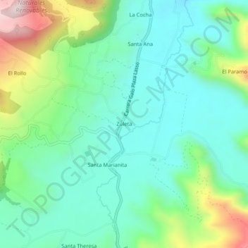 Mappa topografica Zuleta, altitudine, rilievo