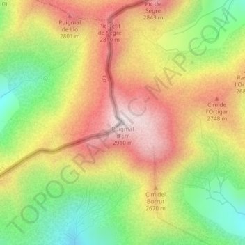 Mappa topografica Puigmal d'Err, altitudine, rilievo