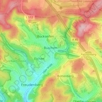 Mappa topografica Büschergrund, altitudine, rilievo