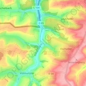 Mappa topografica Moulin d'Eschviller, altitudine, rilievo