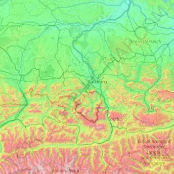 Mappa topografica Berchtesgadener Land, altitudine, rilievo