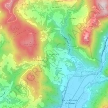 Mappa topografica Ampognano, altitudine, rilievo