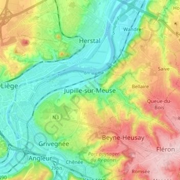 Mappa topografica Jupille-sur-Meuse, altitudine, rilievo