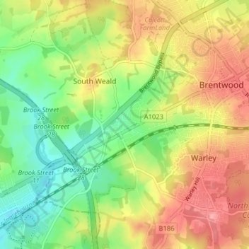 Mappa topografica Brook Street, altitudine, rilievo