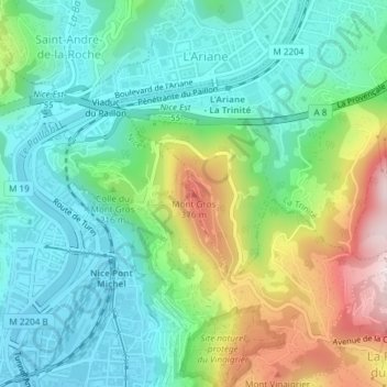 Mappa topografica Mont Gros, altitudine, rilievo