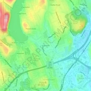 Mappa topografica Great Plain, altitudine, rilievo
