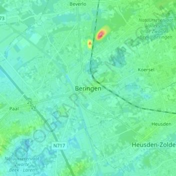 Mappa topografica Beringen, altitudine, rilievo