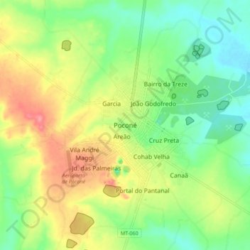 Mappa topografica Poconé, altitudine, rilievo