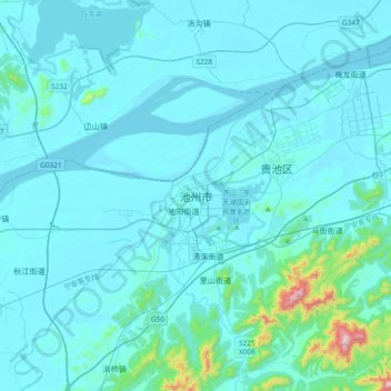 Mappa topografica 池州市, altitudine, rilievo