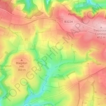 Mappa topografica Withiel Florey, altitudine, rilievo