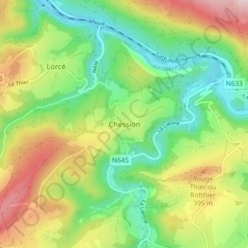 Mappa topografica Chession, altitudine, rilievo