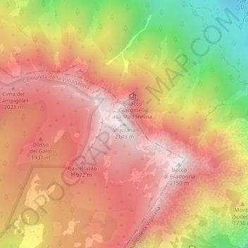 Mappa topografica Vigolana, altitudine, rilievo
