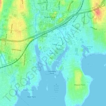 Mappa topografica South End, altitudine, rilievo