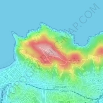 Mappa topografica Ulia, altitudine, rilievo