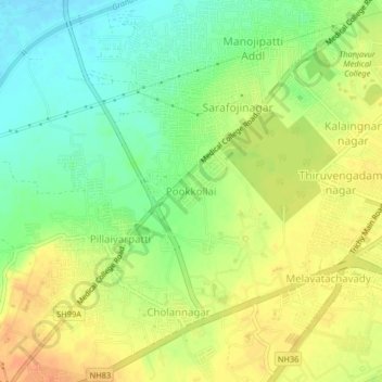 Mappa topografica Pookkollai, altitudine, rilievo