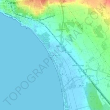 Mappa topografica Baia Verde, altitudine, rilievo