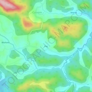 Mappa topografica Paji, altitudine, rilievo
