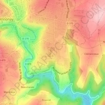 Mappa topografica Vissenty, altitudine, rilievo