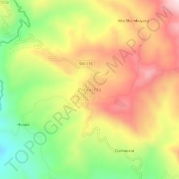 Mappa topografica Pamashto, altitudine, rilievo