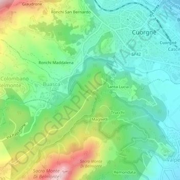 Mappa topografica Pian Rosa, altitudine, rilievo