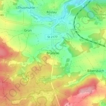 Mappa topografica Brücklas, altitudine, rilievo