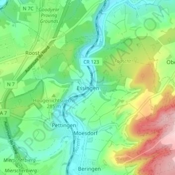 Mappa topografica Essingen, altitudine, rilievo