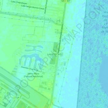 Mappa topografica Lagos del Sol, altitudine, rilievo