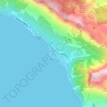 Mappa topografica Gradac, altitudine, rilievo