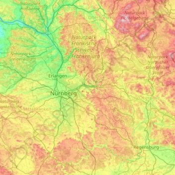 Mappa topografica Nürnberger Land, altitudine, rilievo