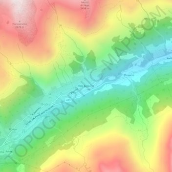 Mappa topografica Villa Bedretto, altitudine, rilievo