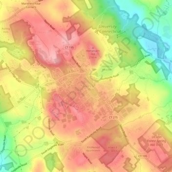 Mappa topografica Storrs, altitudine, rilievo