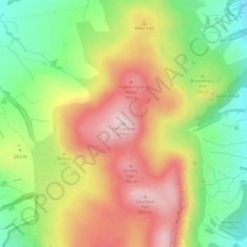 Mappa topografica Fellbarrow, altitudine, rilievo