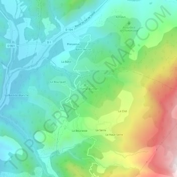 Mappa topografica Champ-Buisson, altitudine, rilievo