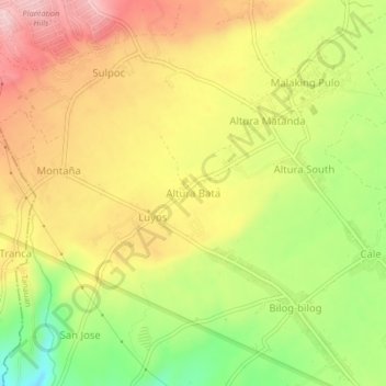 Mappa topografica Altura Bata, altitudine, rilievo