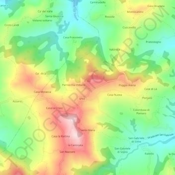 Mappa topografica Vidiano, altitudine, rilievo
