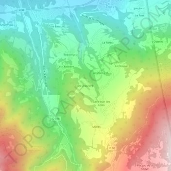 Mappa topografica Les Chaulières, altitudine, rilievo
