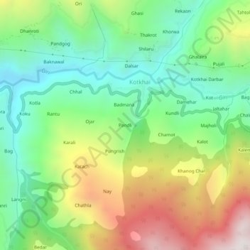 Mappa topografica Pandli, altitudine, rilievo