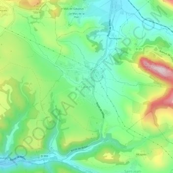 Mappa topografica Lauras, altitudine, rilievo