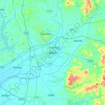 Mappa topografica 麻城市, altitudine, rilievo