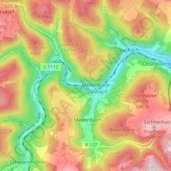 Mappa topografica Blumenau, altitudine, rilievo