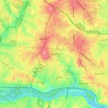 Mappa topografica Tuckahoe, altitudine, rilievo