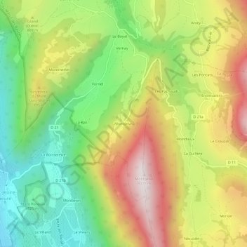 Mappa topografica Montgelas, altitudine, rilievo