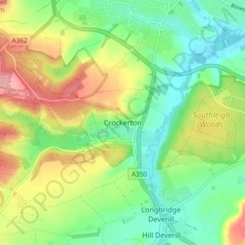 Mappa topografica Crockerton, altitudine, rilievo
