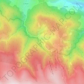 Mappa topografica Malavieille, altitudine, rilievo