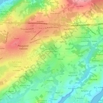 Mappa topografica Fontaine Blanche, altitudine, rilievo