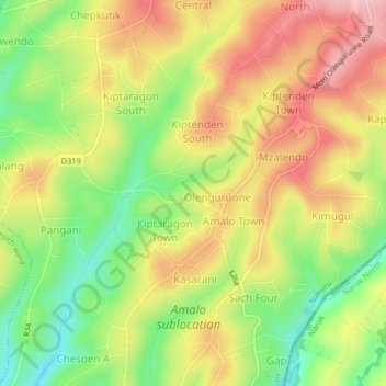 Mappa topografica Grass Land, altitudine, rilievo